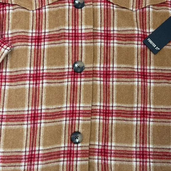 Forever 21 Plaid fleece Button-Up oversized Jacket size medium BNWT - Picture 2 of 10
